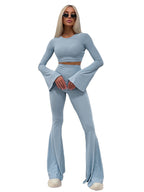 Damen lange Ärmel Crop-Top mit weit ausgestellten Hosen EB