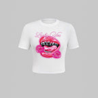 Damen T-Shirt mit kreativem Lippenmotiv und auffälligem Grafikdruck R&B