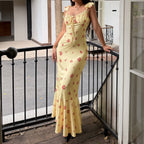 Damen Maxikleid mit floralen Rüschen und elegantem Schnitt R&B