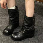 Damen modische Winterstiefel mit gerafftem Schaft und dekorativem Schnallenakzent R&B