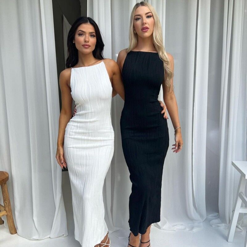Damen elegantes Maxikleid mit strukturierter Oberfläche R&B