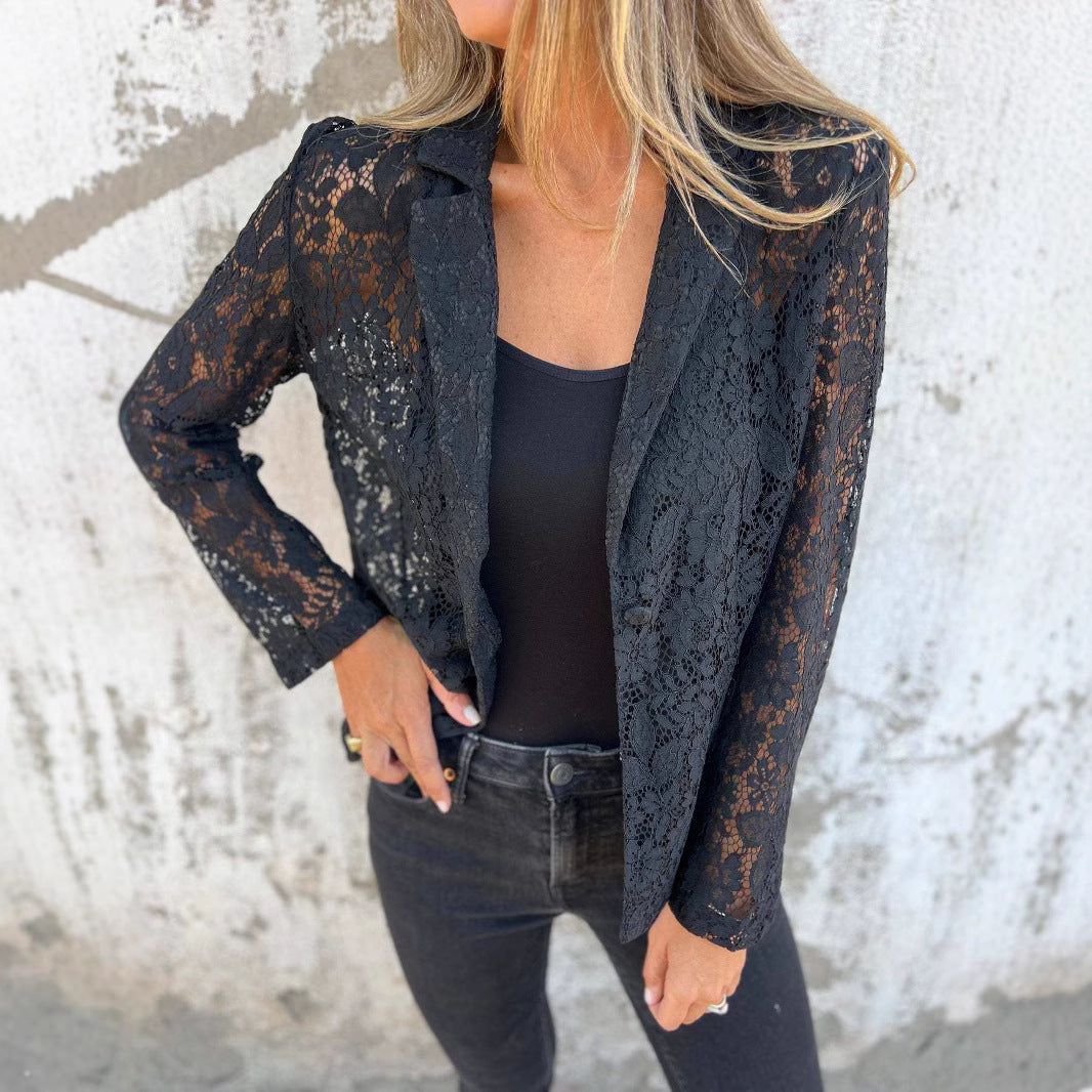 Damen Transparente Spitzenjacke mit elegantem Schnitt R&B