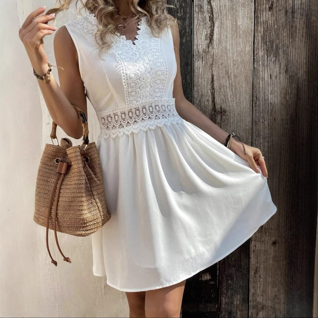 Damen Sommerkleid mit Spitzenakzenten und fließendem Schnitt R&B