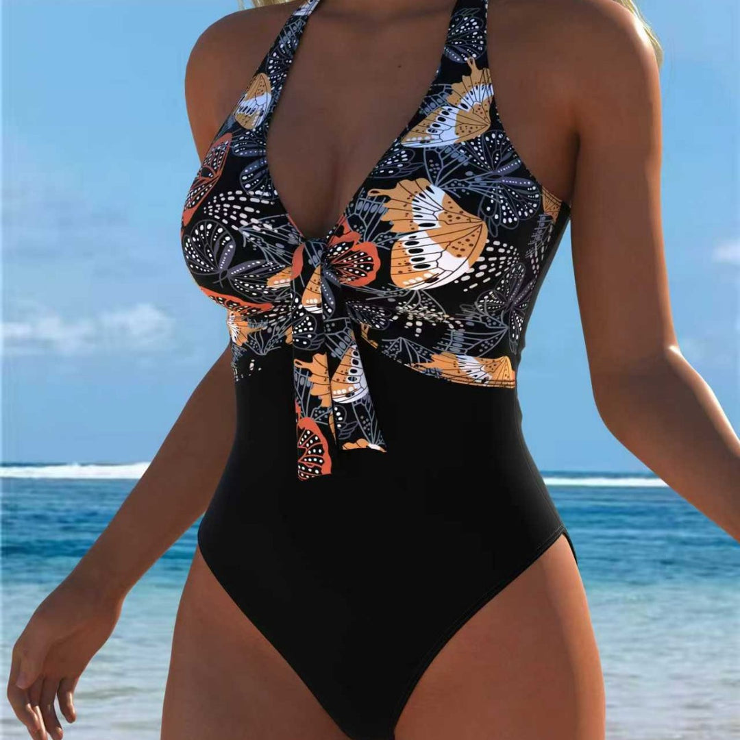 Damen Einteiliger Badeanzug mit modischem Schmetterlingsdesign und elegantem Bindeband R&B