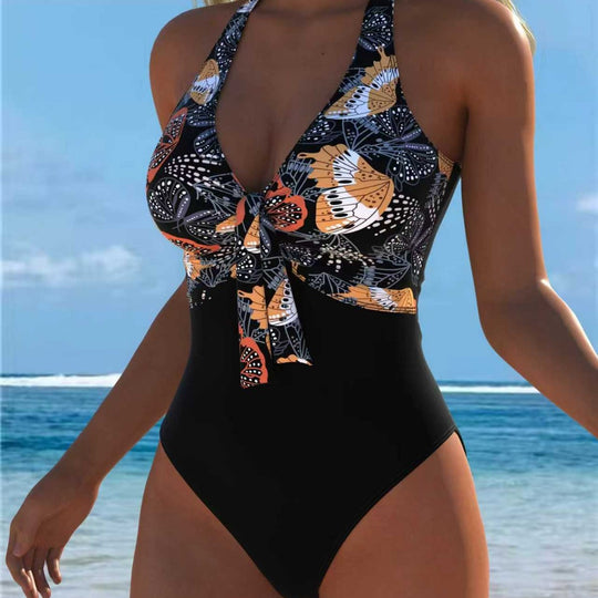 Damen Einteiliger Badeanzug mit modischem Schmetterlingsdesign und elegantem Bindeband R&B