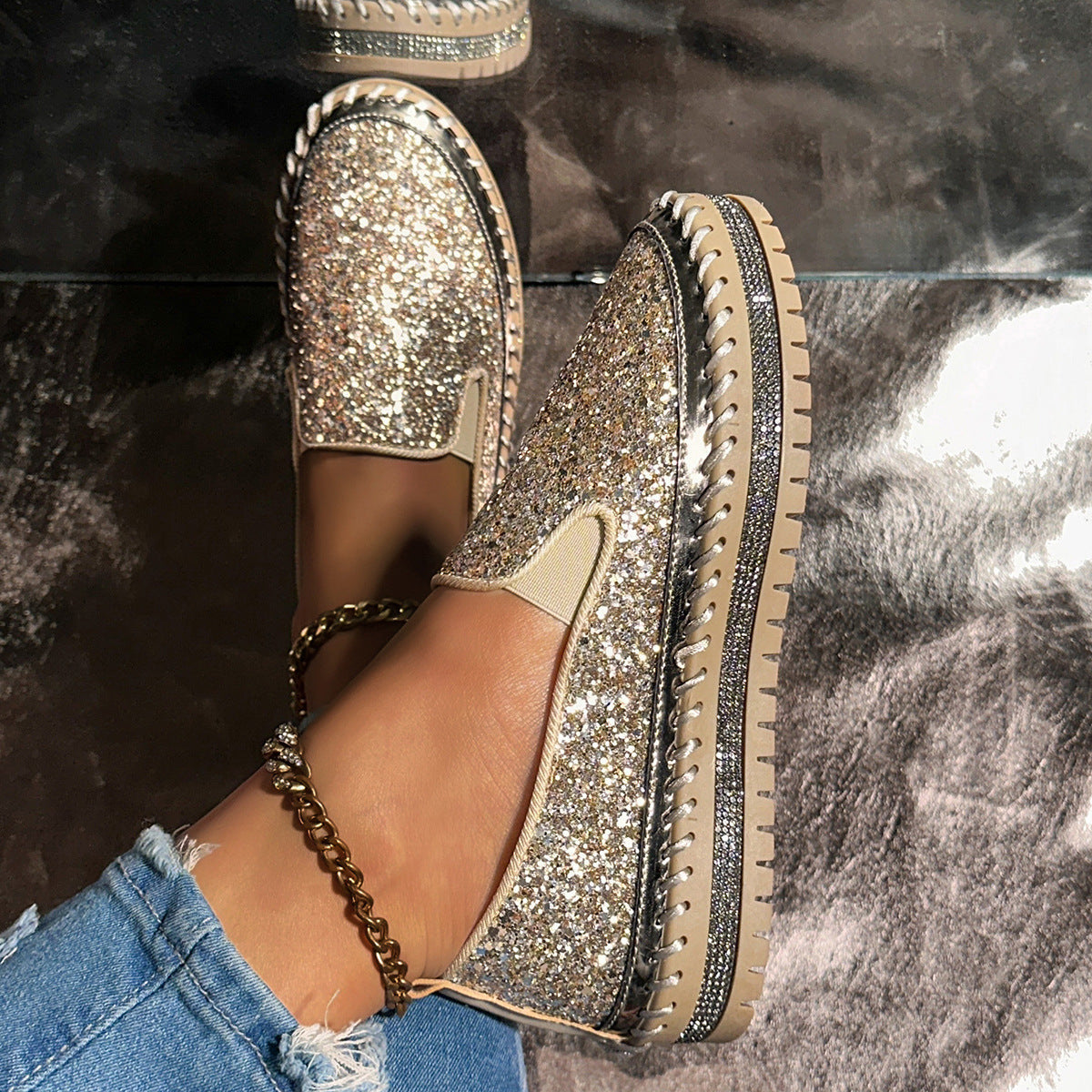 Damen Slip-On Glitzer Sneakers R&B