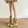 Damen modische Ankle Boots mit trendigem Falten-Design und robustem Plateau-Heel R&B