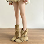 Damen modische Ankle Boots mit trendigem Falten-Design und robustem Plateau-Heel R&B