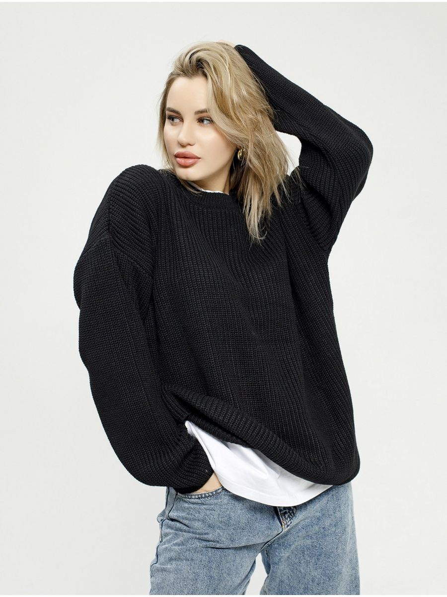 Damen Grob gestrickter Komfortpullover mit Rundhalsausschnitt R&B