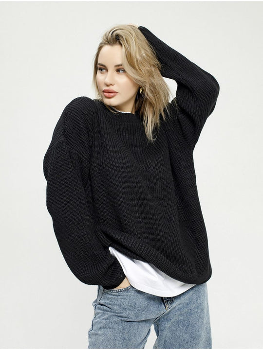 Damen Grob gestrickter Komfortpullover mit Rundhalsausschnitt R&B