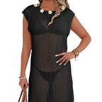 Damen luftiger Netzstrandkleid mit Fransen R&B