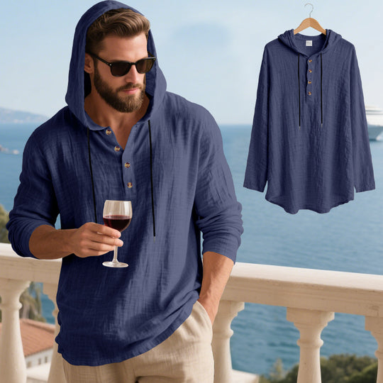 Herren lässiges Kapuzenshirt aus weichem Baumwollmix mit Knopfleiste und praktischen Taschen R&B