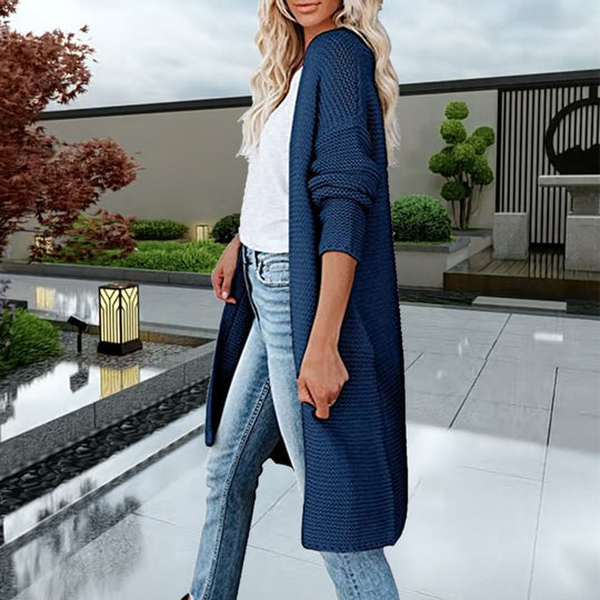 Damen Lange Strickjacke im lässigen Oversized-Stil mit tiefen Taschen und strukturiertem Design R&B