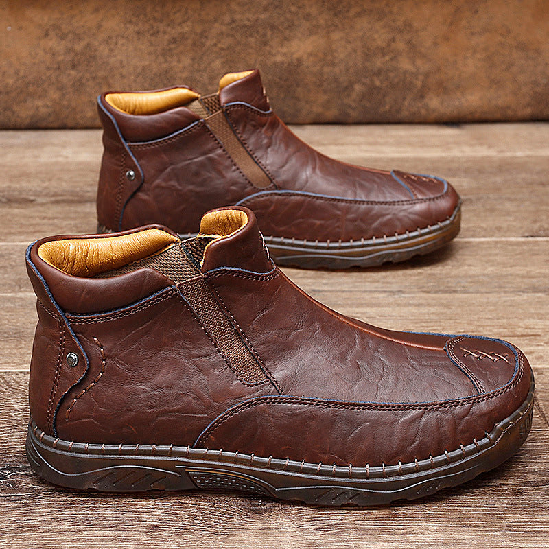 Herren Bequeme Lederhalbstiefel mit elastischem Einschlupfdesign R&B