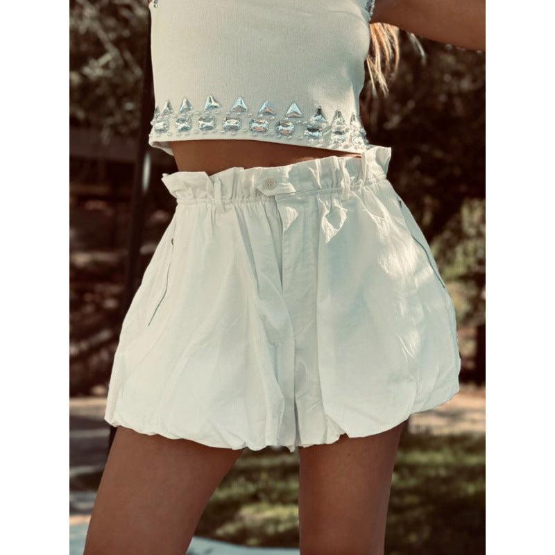 Damen modische Shorts mit elastischem Bund und dekorativem Rüschensaum R&B