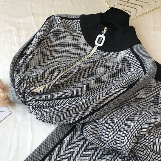 Damen Freizeitliche Strickjacke und Jogginghose Set R&B