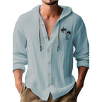 Herren lässiges Kapuzenshirt mit dekorativem Palmendruck und Knopfleiste R&B