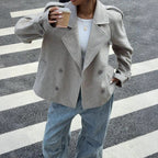 Damen modische Wolle-Lapel-Jacke mit Doppelreihe R&B