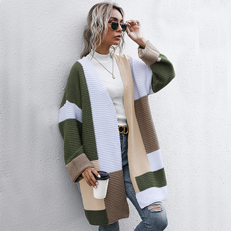 Damen modische Cardigan mit blockfarbigen Mustern und lässigem Schnitt R&B
