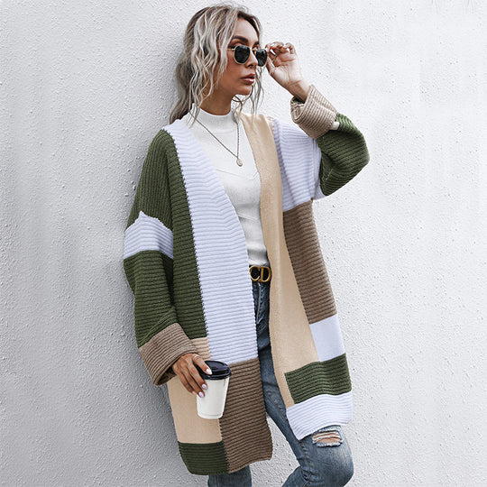 Damen modische Cardigan mit blockfarbigen Mustern und lässigem Schnitt R&B