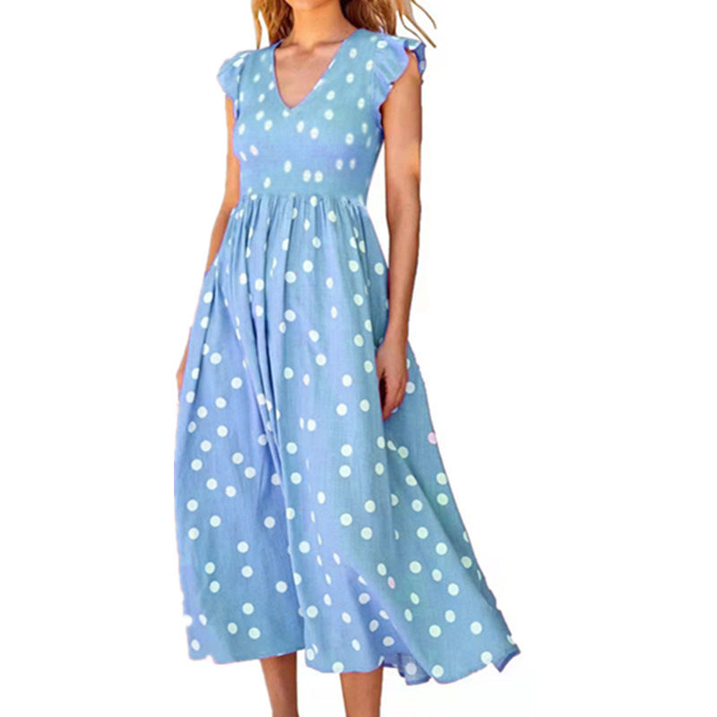 Damen Maxikleid mit einem verspielten Punktmuster und V-Ausschnitt R&B