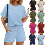 Damen lässiger Kombi aus T-Shirt und Shorts mit elastischem Bund R&B