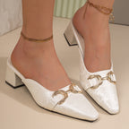 Damen elegante Slingback-Pantoletten mit hochwertiger Ledereinfassung und verziertem Blockabsatz