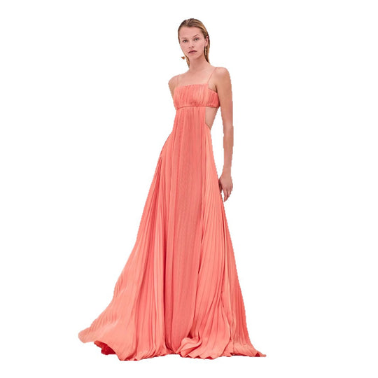 Damen Maxi-Kleid mit eleganter Plisseedetails und schmalen Spaghettiträgern R&B