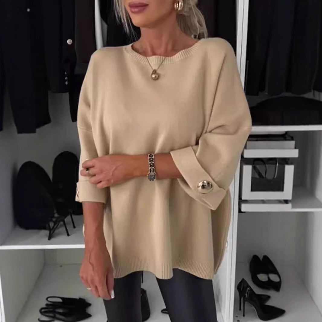 Damen Modischer Strickpullover mit eleganten Knopfdetails R&B