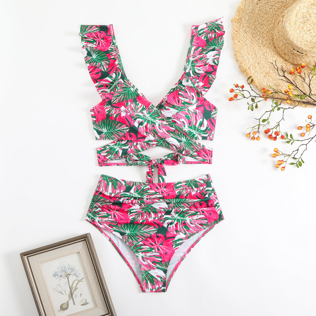 Damen Stilvolles Wickel-Bikini-Set mit Rüschendetails R&B