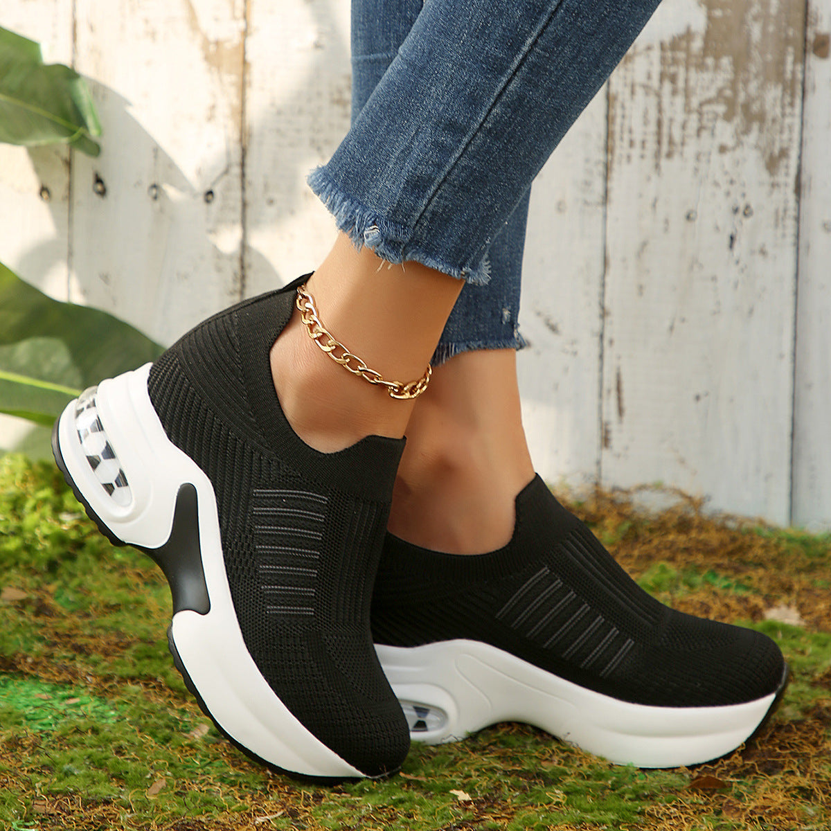 Damen Sneakers mit atmungsaktivem Strickoberteil und komfortabler Dämpfung R&B