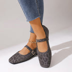 Damen Ballerinas mit trendigem Leopardenmuster und dekorativem Riemen R&B