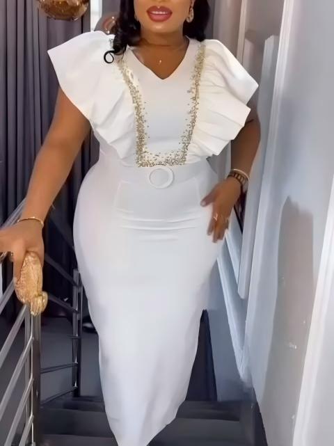Damen Elegantes Kleid mit voluminösen Rüschendetails und glamourösem Akzent R&B