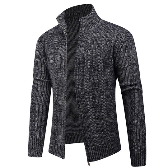 Herren Freizeit Strickjacke mit hohem Kragen und modernem Zipper R&B