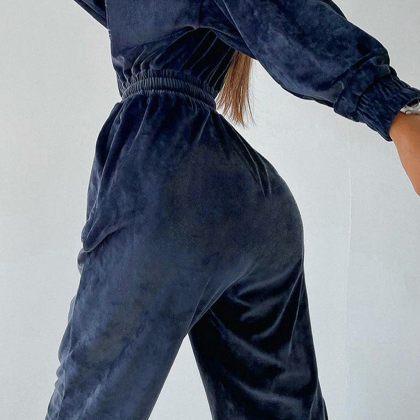 Damen Velours Jogginganzug mit weitem Schnitt und elastischem Bund R&B