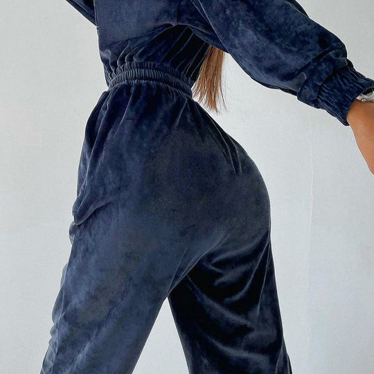 Damen Velours Jogginganzug mit weitem Schnitt und elastischem Bund R&B
