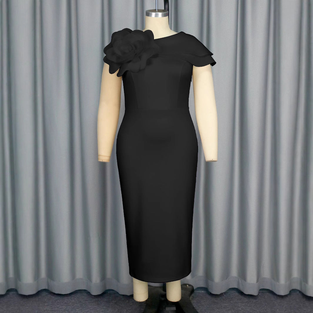 Damen elegantes Etuikleid mit floralem Akzent und Schulterdesign R&B