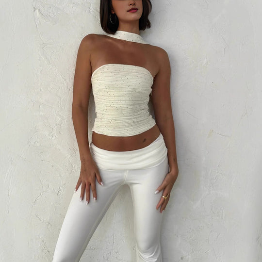 Damen Bandeau-Top mit schmalem Halstuch und glamourösen Akzenten R&B