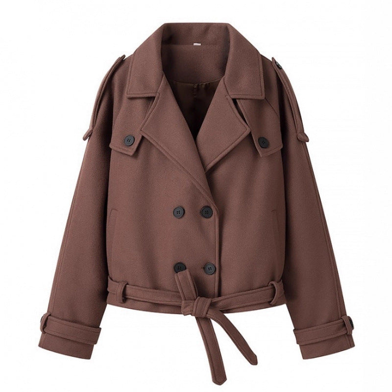 Damen modische Trenchjacke mit taillierbarem Gürtel und eleganten Knöpfen R&B