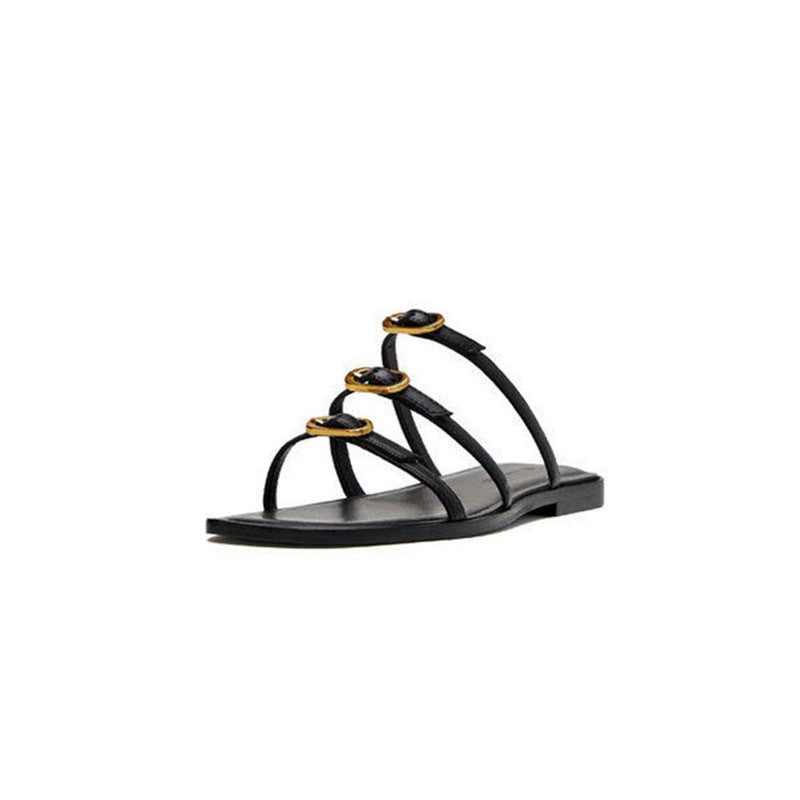 Damen Elegante Zehensteg-Sandalen mit modischem Riemendesign und goldenen Akzenten R&B