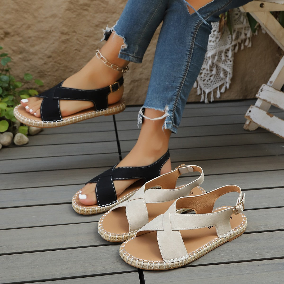 Damen elegante Sandalen mit geflochtenem Riemendesign R&B