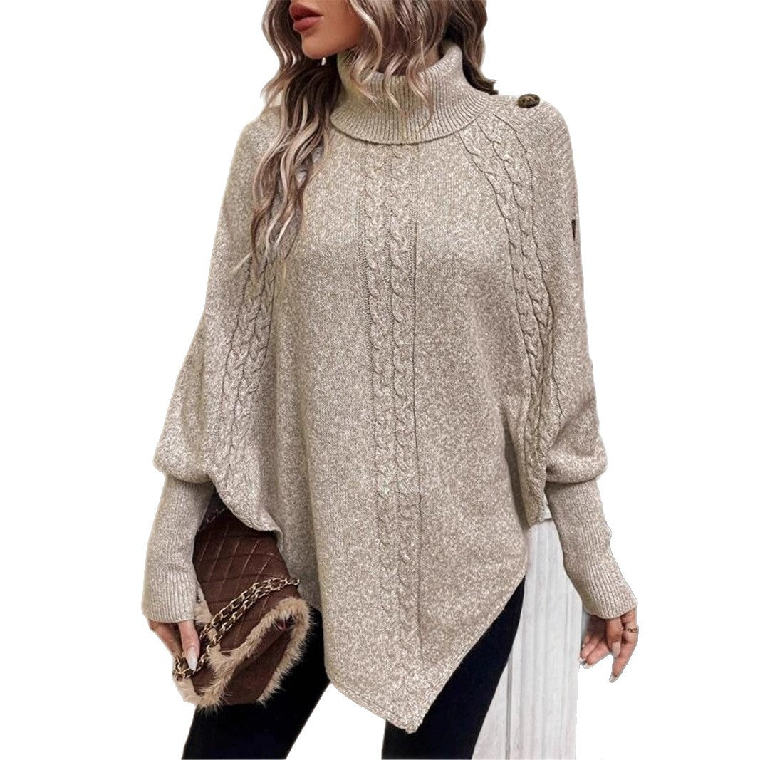 Damen Grobstrick Pullover mit modernem Stehkragen und verspielten Knopfdetails R&B