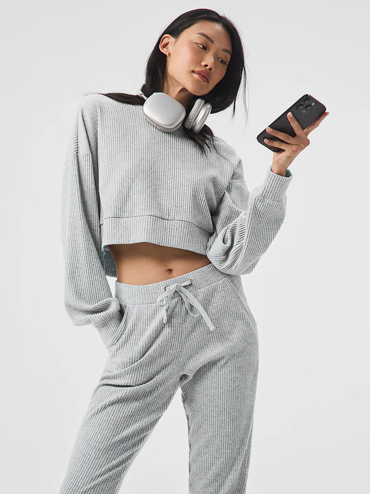 Damen entspanntes Crop-Sweatshirt und bequeme Jogginghose Set R&B