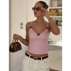 Damen Spaghetti-Trägertop mit verspieltem Polka-Dot-Muster und raffinierten Verzierungen R&B