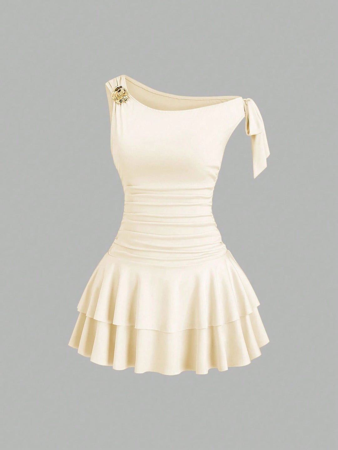 Damen elegantes Wickelkleid mit asymmetrischem Saum und raffiniertem Kordelzug R&B