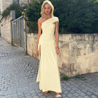Damen Elegantes Maxi-Kleid mit asymmetrischem Träger und seitlichem Schlitz R&B