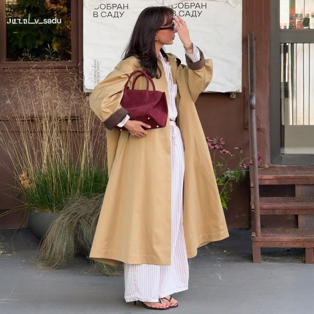 Damen Modischer Oversized-Trenchcoat mit breitem Kragen und Knopfleiste R&B