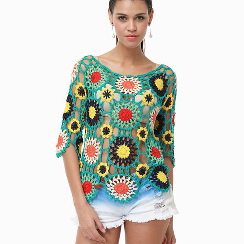 Damen Häkeloberteil mit buntem Floral-Design R&B