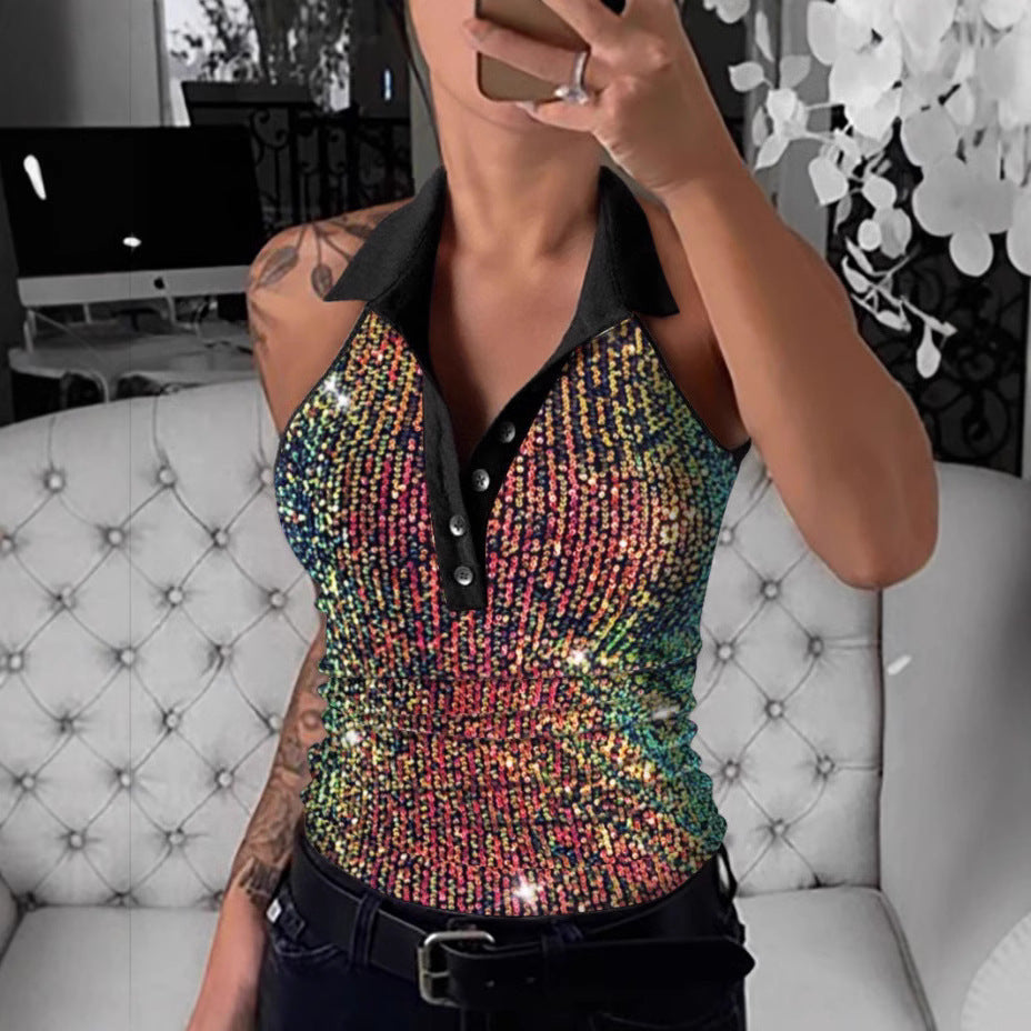 Damen Poloshirt mit funkelnden Pailletten und auffälligem Leopardenmuster R&B