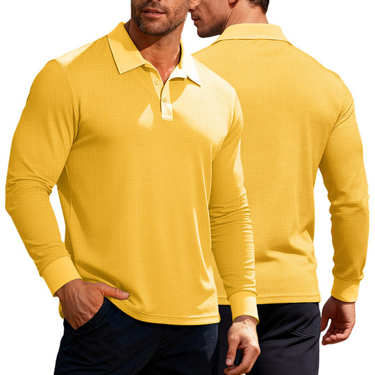 Herren nan Langarm-Poloshirt aus Waffelstrick mit schmaler Passform verdeckter Knopfleiste und Hemdkragen R&B